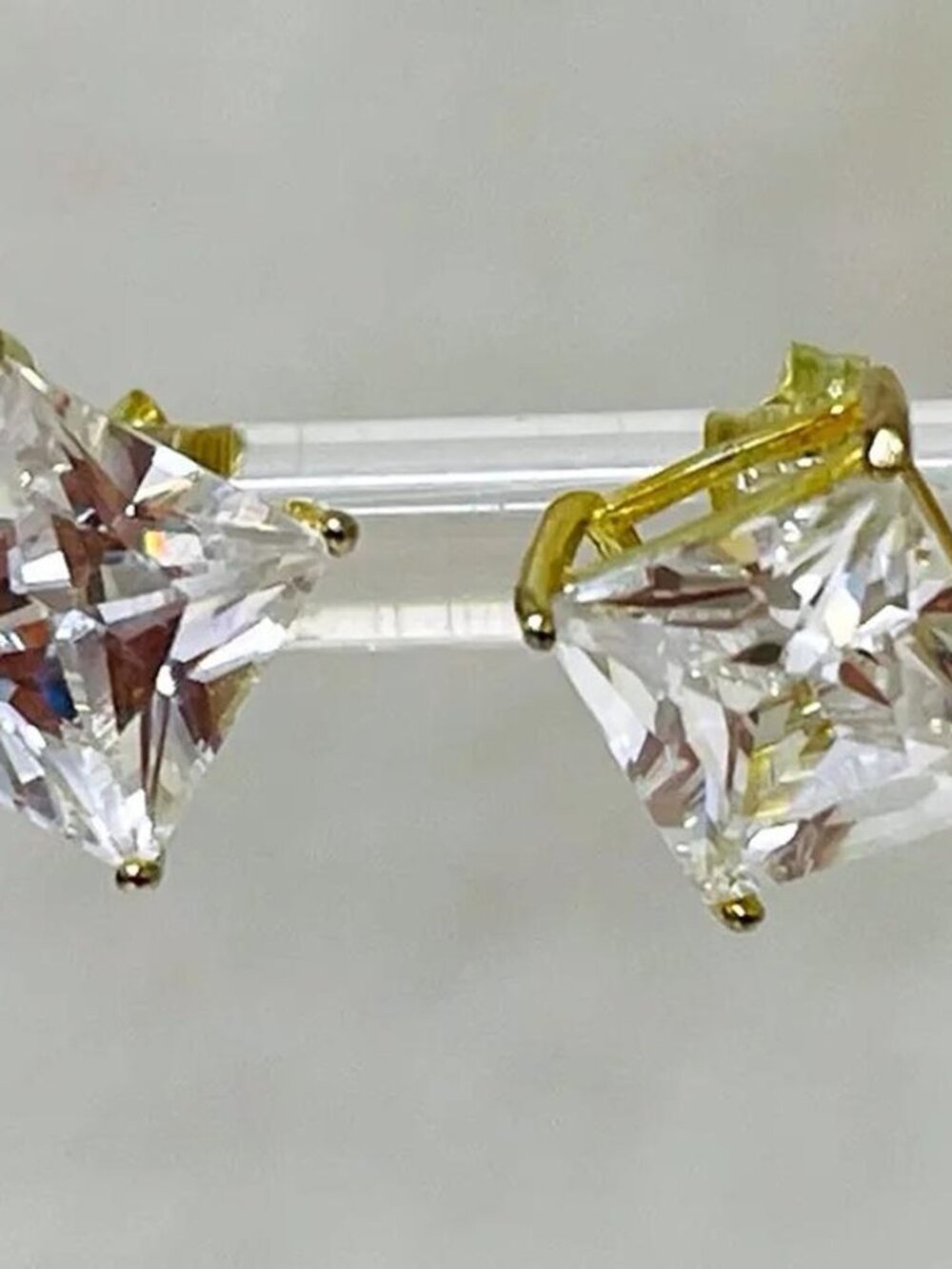 Large CZ Stud Gold-Tone Sterling Earrings